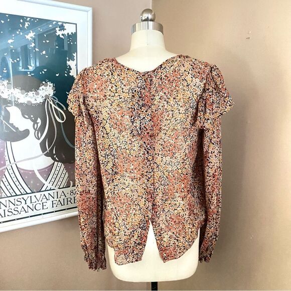 Love Shack Fancy Silk Print Peasant Blouse Sheer Ruffle Boho Floral S - Picture 10 of 10